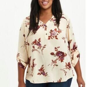 NWT Torrid Harper Blouse Butter Yellow Sz 5X Floral 3/4 Sleeve‎ Girl Boss Casual